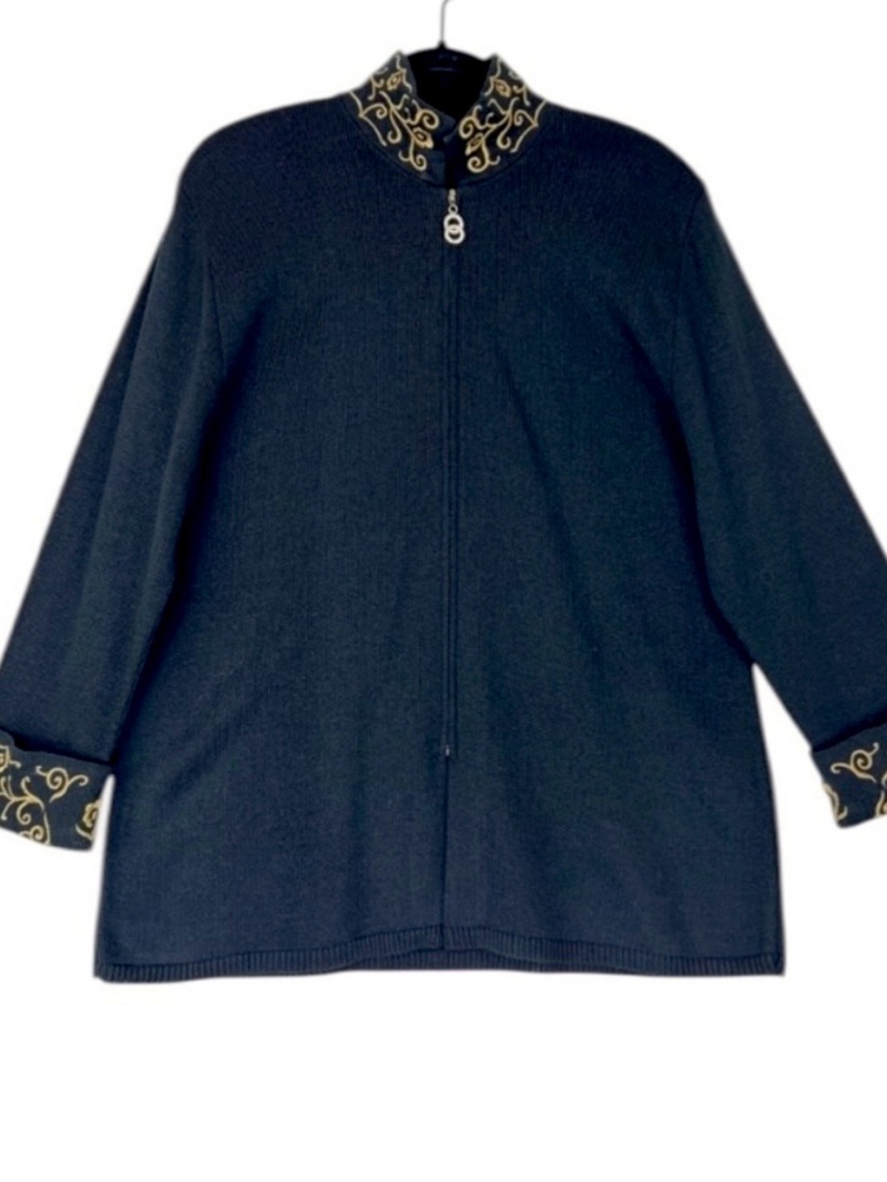 Vintage San Remo Laura Knits Cardigan Sweater in Black w/Gold Trim XL Jacket